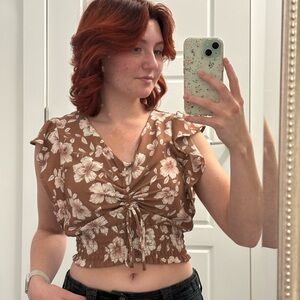 Monteau Brown Floral Blouse